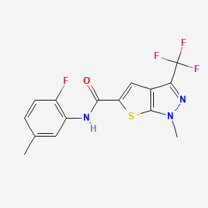 molecular formula C15H11F4N3OS B4371366 N~5~-(2-FLUORO-5-METHYLPHENYL)-1-METHYL-3-(TRIFLUOROMETHYL)-1H-THIENO[2,3-C]PYRAZOLE-5-CARBOXAMIDE 