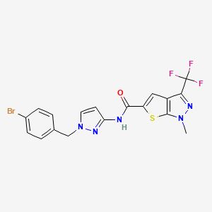 molecular formula C18H13BrF3N5OS B4371371 N~5~-[1-(4-BROMOBENZYL)-1H-PYRAZOL-3-YL]-1-METHYL-3-(TRIFLUOROMETHYL)-1H-THIENO[2,3-C]PYRAZOLE-5-CARBOXAMIDE 