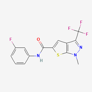 molecular formula C14H9F4N3OS B4371389 N~5~-(3-FLUOROPHENYL)-1-METHYL-3-(TRIFLUOROMETHYL)-1H-THIENO[2,3-C]PYRAZOLE-5-CARBOXAMIDE 