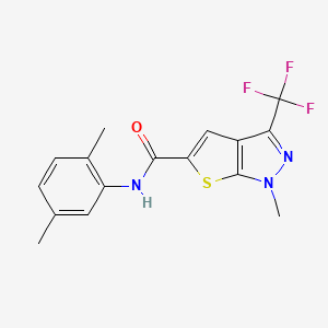 molecular formula C16H14F3N3OS B4371409 N~5~-(2,5-DIMETHYLPHENYL)-1-METHYL-3-(TRIFLUOROMETHYL)-1H-THIENO[2,3-C]PYRAZOLE-5-CARBOXAMIDE 