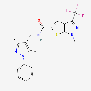 molecular formula C20H18F3N5OS B4371437 N~5~-[(3,5-DIMETHYL-1-PHENYL-1H-PYRAZOL-4-YL)METHYL]-1-METHYL-3-(TRIFLUOROMETHYL)-1H-THIENO[2,3-C]PYRAZOLE-5-CARBOXAMIDE 