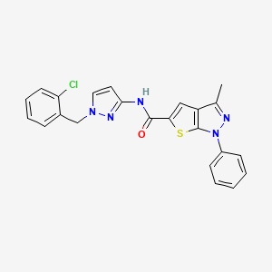 molecular formula C23H18ClN5OS B4371491 N~5~-[1-(2-CHLOROBENZYL)-1H-PYRAZOL-3-YL]-3-METHYL-1-PHENYL-1H-THIENO[2,3-C]PYRAZOLE-5-CARBOXAMIDE 