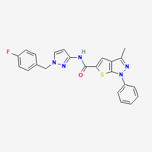molecular formula C23H18FN5OS B4371496 N~5~-[1-(4-FLUOROBENZYL)-1H-PYRAZOL-3-YL]-3-METHYL-1-PHENYL-1H-THIENO[2,3-C]PYRAZOLE-5-CARBOXAMIDE 