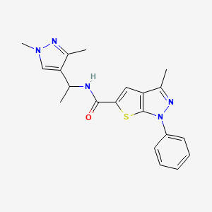 molecular formula C20H21N5OS B4371525 N~5~-[1-(1,3-DIMETHYL-1H-PYRAZOL-4-YL)ETHYL]-3-METHYL-1-PHENYL-1H-THIENO[2,3-C]PYRAZOLE-5-CARBOXAMIDE 