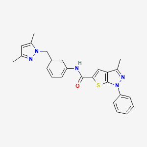 molecular formula C25H23N5OS B4371533 N~5~-{3-[(3,5-DIMETHYL-1H-PYRAZOL-1-YL)METHYL]PHENYL}-3-METHYL-1-PHENYL-1H-THIENO[2,3-C]PYRAZOLE-5-CARBOXAMIDE 
