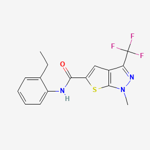 molecular formula C16H14F3N3OS B4371554 N~5~-(2-ETHYLPHENYL)-1-METHYL-3-(TRIFLUOROMETHYL)-1H-THIENO[2,3-C]PYRAZOLE-5-CARBOXAMIDE 