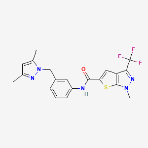 molecular formula C20H18F3N5OS B4371577 N~5~-{3-[(3,5-DIMETHYL-1H-PYRAZOL-1-YL)METHYL]PHENYL}-1-METHYL-3-(TRIFLUOROMETHYL)-1H-THIENO[2,3-C]PYRAZOLE-5-CARBOXAMIDE 