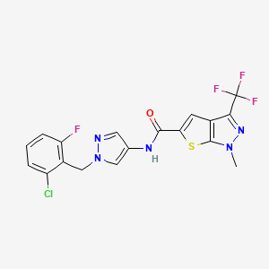 molecular formula C18H12ClF4N5OS B4371598 N-[1-(2-chloro-6-fluorobenzyl)-1H-pyrazol-4-yl]-1-methyl-3-(trifluoromethyl)-1H-thieno[2,3-c]pyrazole-5-carboxamide CAS No. 1174877-57-6