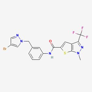 molecular formula C18H13BrF3N5OS B4371600 N~5~-{3-[(4-BROMO-1H-PYRAZOL-1-YL)METHYL]PHENYL}-1-METHYL-3-(TRIFLUOROMETHYL)-1H-THIENO[2,3-C]PYRAZOLE-5-CARBOXAMIDE 