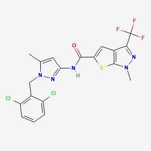 B4372292 N-[1-(2,6-dichlorobenzyl)-5-methyl-1H-pyrazol-3-yl]-1-methyl-3-(trifluoromethyl)-1H-thieno[2,3-c]pyrazole-5-carboxamide CAS No. 1174886-55-5