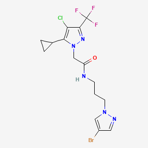molecular formula C15H16BrClF3N5O B4375352 N-[3-(4-bromo-1H-pyrazol-1-yl)propyl]-2-[4-chloro-5-cyclopropyl-3-(trifluoromethyl)-1H-pyrazol-1-yl]acetamide 