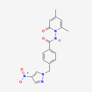 molecular formula C18H17N5O4 B4377534 N-[2,4-DIMETHYL-6-OXO-1(6H)-PYRIDINYL]-4-[(4-NITRO-1H-PYRAZOL-1-YL)METHYL]BENZAMIDE 