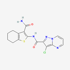 molecular formula C16H14ClN5O2S B4378137 N-[3-(AMINOCARBONYL)-4,5,6,7-TETRAHYDRO-1-BENZOTHIOPHEN-2-YL]-3-CHLOROPYRAZOLO[1,5-A]PYRIMIDINE-2-CARBOXAMIDE 