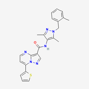 molecular formula C24H22N6OS B4378322 N-[3,5-dimethyl-1-(2-methylbenzyl)-1H-pyrazol-4-yl]-7-(2-thienyl)pyrazolo[1,5-a]pyrimidine-3-carboxamide 
