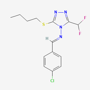 molecular formula C14H15ClF2N4S B4378485 N-[3-(BUTYLSULFANYL)-5-(DIFLUOROMETHYL)-4H-1,2,4-TRIAZOL-4-YL]-N-[(E)-1-(4-CHLOROPHENYL)METHYLIDENE]AMINE 