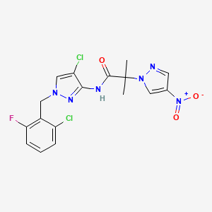 molecular formula C17H15Cl2FN6O3 B4379601 N~1~-[4-CHLORO-1-(2-CHLORO-6-FLUOROBENZYL)-1H-PYRAZOL-3-YL]-2-METHYL-2-(4-NITRO-1H-PYRAZOL-1-YL)PROPANAMIDE 