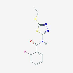molecular formula C11H10FN3OS2 B437975 N-[5-(ethylsulfanyl)-1,3,4-thiadiazol-2-yl]-2-fluorobenzamide CAS No. 312748-54-2