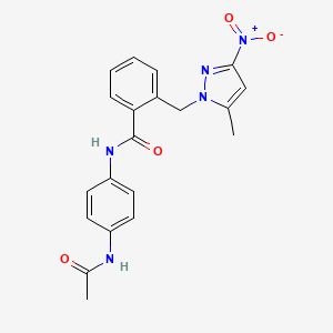 molecular formula C20H19N5O4 B4380576 N-[4-(acetylamino)phenyl]-2-[(5-methyl-3-nitro-1H-pyrazol-1-yl)methyl]benzamide 