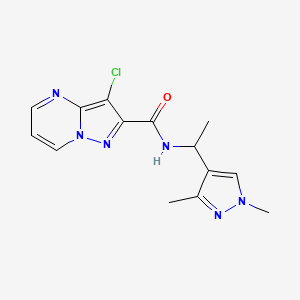 molecular formula C14H15ClN6O B4381675 3-chloro-N-[1-(1,3-dimethyl-1H-pyrazol-4-yl)ethyl]pyrazolo[1,5-a]pyrimidine-2-carboxamide 