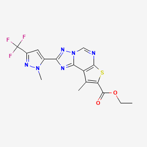 molecular formula C16H13F3N6O2S B4381934 ethyl 9-methyl-2-[1-methyl-3-(trifluoromethyl)-1H-pyrazol-5-yl]thieno[3,2-e][1,2,4]triazolo[1,5-c]pyrimidine-8-carboxylate 
