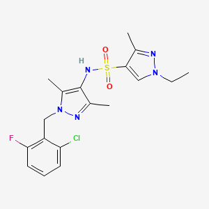 molecular formula C18H21ClFN5O2S B4382135 N-[1-(2-chloro-6-fluorobenzyl)-3,5-dimethyl-1H-pyrazol-4-yl]-1-ethyl-3-methyl-1H-pyrazole-4-sulfonamide 