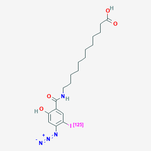 molecular formula C19H26IN4O4- B043822 12-((5-Iodo-4-azido-2-hydroxybenzoyl)amino)dodecanoate CAS No. 125108-86-3