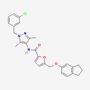 molecular formula C27H26ClN3O3 B4382488 N-[1-(3-chlorobenzyl)-3,5-dimethyl-1H-pyrazol-4-yl]-5-[(2,3-dihydro-1H-inden-5-yloxy)methyl]-2-furamide 