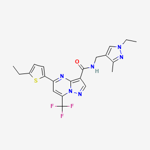 molecular formula C21H21F3N6OS B4382981 N-[(1-ethyl-3-methyl-1H-pyrazol-4-yl)methyl]-5-(5-ethyl-2-thienyl)-7-(trifluoromethyl)pyrazolo[1,5-a]pyrimidine-3-carboxamide 
