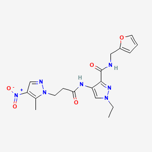 molecular formula C18H21N7O5 B4383213 1-ETHYL-N~3~-(2-FURYLMETHYL)-4-{[3-(5-METHYL-4-NITRO-1H-PYRAZOL-1-YL)PROPANOYL]AMINO}-1H-PYRAZOLE-3-CARBOXAMIDE 