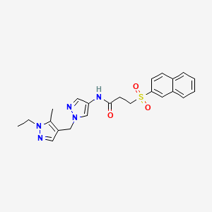 molecular formula C23H25N5O3S B4383228 N~1~-{1-[(1-ETHYL-5-METHYL-1H-PYRAZOL-4-YL)METHYL]-1H-PYRAZOL-4-YL}-3-(2-NAPHTHYLSULFONYL)PROPANAMIDE 
