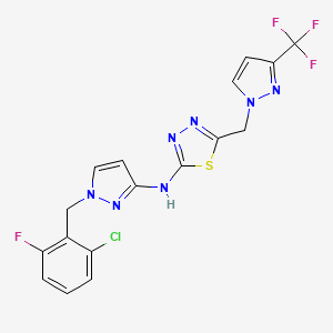 molecular formula C17H12ClF4N7S B4383278 N-[1-(2-chloro-6-fluorobenzyl)-1H-pyrazol-3-yl]-5-{[3-(trifluoromethyl)-1H-pyrazol-1-yl]methyl}-1,3,4-thiadiazol-2-amine 