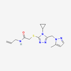 molecular formula C15H20N6OS B4383349 2-({4-cyclopropyl-5-[(5-methyl-1H-pyrazol-1-yl)methyl]-4H-1,2,4-triazol-3-yl}sulfanyl)-N-(prop-2-en-1-yl)acetamide CAS No. 1005611-35-7