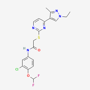 molecular formula C19H18ClF2N5O2S B4383458 N~1~-[3-CHLORO-4-(DIFLUOROMETHOXY)PHENYL]-2-{[4-(1-ETHYL-3-METHYL-1H-PYRAZOL-4-YL)-2-PYRIMIDINYL]SULFANYL}ACETAMIDE 
