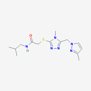 molecular formula C14H22N6OS B4383505 N~1~-ISOBUTYL-2-({4-METHYL-5-[(3-METHYL-1H-PYRAZOL-1-YL)METHYL]-4H-1,2,4-TRIAZOL-3-YL}SULFANYL)ACETAMIDE 
