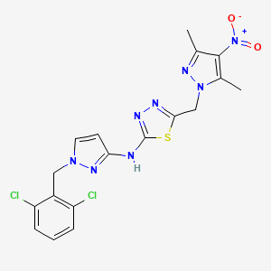 molecular formula C18H16Cl2N8O2S B4383544 N-[1-(2,6-DICHLOROBENZYL)-1H-PYRAZOL-3-YL]-N-{5-[(3,5-DIMETHYL-4-NITRO-1H-PYRAZOL-1-YL)METHYL]-1,3,4-THIADIAZOL-2-YL}AMINE 