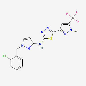 molecular formula C17H13ClF3N7S B4383546 N-[1-(2-CHLOROBENZYL)-1H-PYRAZOL-3-YL]-N-{5-[1-METHYL-5-(TRIFLUOROMETHYL)-1H-PYRAZOL-3-YL]-1,3,4-THIADIAZOL-2-YL}AMINE 