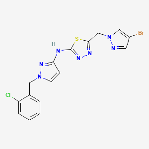 molecular formula C16H13BrClN7S B4383555 N-{5-[(4-bromo-1H-pyrazol-1-yl)methyl]-1,3,4-thiadiazol-2-yl}-N-[1-(2-chlorobenzyl)-1H-pyrazol-3-yl]amine 