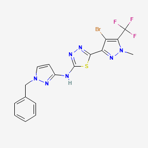 molecular formula C17H13BrF3N7S B4383589 N-(1-BENZYL-1H-PYRAZOL-3-YL)-N-{5-[4-BROMO-1-METHYL-5-(TRIFLUOROMETHYL)-1H-PYRAZOL-3-YL]-1,3,4-THIADIAZOL-2-YL}AMINE 