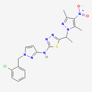 molecular formula C19H19ClN8O2S B4383590 N-[1-(2-CHLOROBENZYL)-1H-PYRAZOL-3-YL]-N-{5-[1-(3,5-DIMETHYL-4-NITRO-1H-PYRAZOL-1-YL)ETHYL]-1,3,4-THIADIAZOL-2-YL}AMINE 