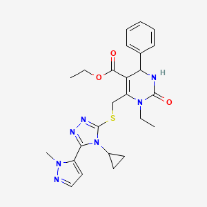 molecular formula C25H29N7O3S B4383684 ETHYL 6-({[4-CYCLOPROPYL-5-(1-METHYL-1H-PYRAZOL-5-YL)-4H-1,2,4-TRIAZOL-3-YL]SULFANYL}METHYL)-1-ETHYL-2-OXO-4-PHENYL-1,2,3,4-TETRAHYDRO-5-PYRIMIDINECARBOXYLATE 