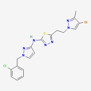 molecular formula C18H17BrClN7S B4383696 N-{5-[2-(4-bromo-3-methyl-1H-pyrazol-1-yl)ethyl]-1,3,4-thiadiazol-2-yl}-N-[1-(2-chlorobenzyl)-1H-pyrazol-3-yl]amine 