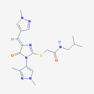 molecular formula C19H25N7O2S B4383727 2-({1-(1,3-DIMETHYL-1H-PYRAZOL-4-YL)-4-[(Z)-1-(1-METHYL-1H-PYRAZOL-4-YL)METHYLIDENE]-5-OXO-1,5-DIHYDRO-4H-IMIDAZOL-2-YL}SULFANYL)-N~1~-ISOBUTYLACETAMIDE 