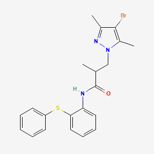 molecular formula C21H22BrN3OS B4383751 3-(4-BROMO-3,5-DIMETHYL-1H-PYRAZOL-1-YL)-2-METHYL-N~1~-[2-(PHENYLSULFANYL)PHENYL]PROPANAMIDE 