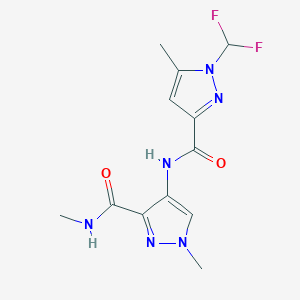 molecular formula C12H14F2N6O2 B4383765 4-({[1-(DIFLUOROMETHYL)-5-METHYL-1H-PYRAZOL-3-YL]CARBONYL}AMINO)-N~3~,1-DIMETHYL-1H-PYRAZOLE-3-CARBOXAMIDE 