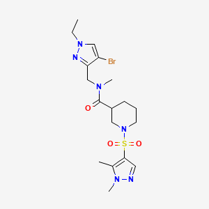 molecular formula C18H27BrN6O3S B4383825 N~3~-[(4-BROMO-1-ETHYL-1H-PYRAZOL-3-YL)METHYL]-1-[(1,5-DIMETHYL-1H-PYRAZOL-4-YL)SULFONYL]-N~3~-METHYL-3-PIPERIDINECARBOXAMIDE 