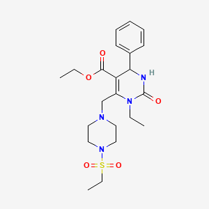 molecular formula C22H32N4O5S B4383834 ETHYL 1-ETHYL-6-{[4-(ETHYLSULFONYL)PIPERAZINO]METHYL}-2-OXO-4-PHENYL-1,2,3,4-TETRAHYDRO-5-PYRIMIDINECARBOXYLATE 