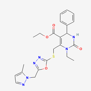molecular formula C23H26N6O4S B4383859 ETHYL 1-ETHYL-6-[({5-[(5-METHYL-1H-PYRAZOL-1-YL)METHYL]-1,3,4-OXADIAZOL-2-YL}SULFANYL)METHYL]-2-OXO-4-PHENYL-1,2,3,4-TETRAHYDRO-5-PYRIMIDINECARBOXYLATE 