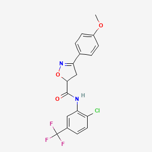 molecular formula C18H14ClF3N2O3 B4384011 N~5~-[2-CHLORO-5-(TRIFLUOROMETHYL)PHENYL]-3-(4-METHOXYPHENYL)-4,5-DIHYDRO-5-ISOXAZOLECARBOXAMIDE 
