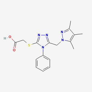 molecular formula C17H19N5O2S B4384291 ({4-phenyl-5-[(3,4,5-trimethyl-1H-pyrazol-1-yl)methyl]-4H-1,2,4-triazol-3-yl}thio)acetic acid 