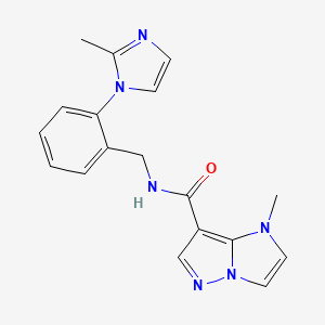 molecular formula C18H18N6O B4384612 1-methyl-N-[2-(2-methyl-1H-imidazol-1-yl)benzyl]-1H-imidazo[1,2-b]pyrazole-7-carboxamide 